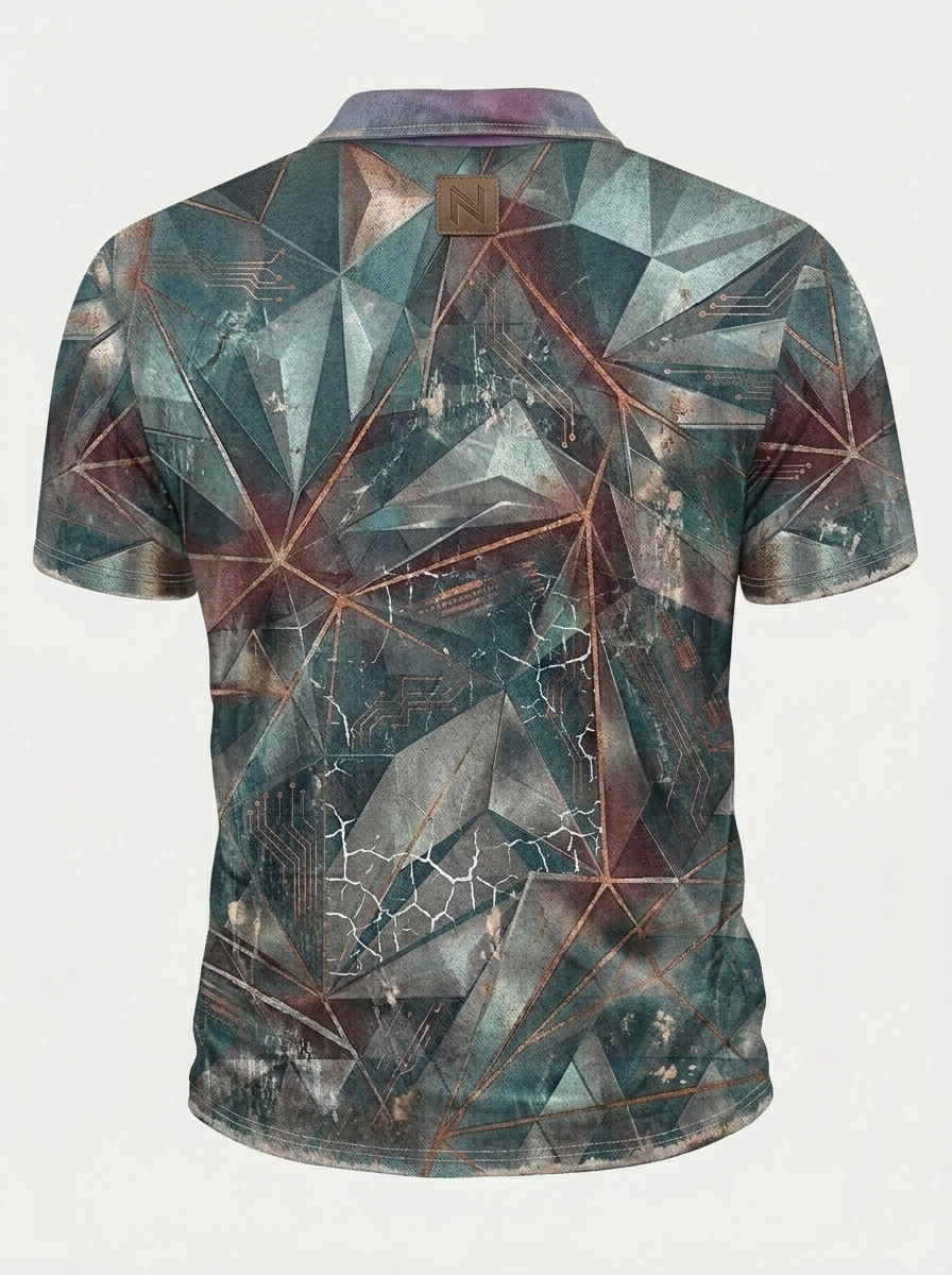 Moisture Wicking Golf Polo 3D Distressed Geometric Polygon Button Short Sleeve Golf Polo Shirt