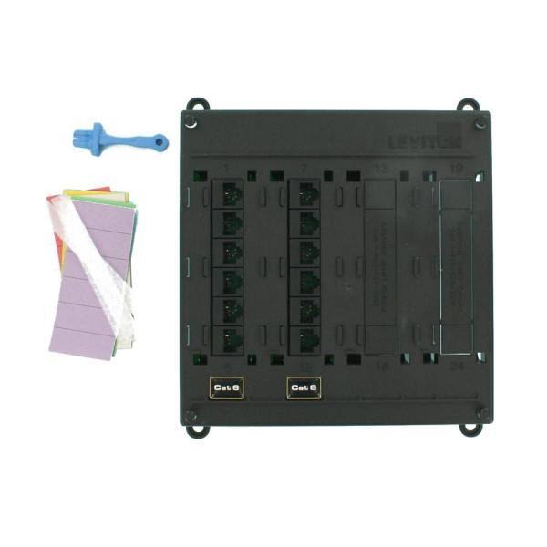 Leviton Twist u0026 Mount Patch Panel Patch panel - CAT 6 - RJ-45 X 12 - Black ABS plastic - 12 ports