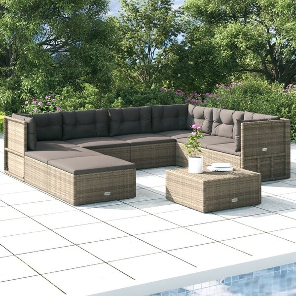 vidaXL 6 Piece Patio Lounge Set with Cushions Gray Poly Rattan