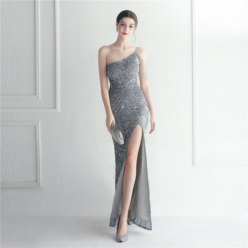 One Shoulder Sequin Maxi DressClistos