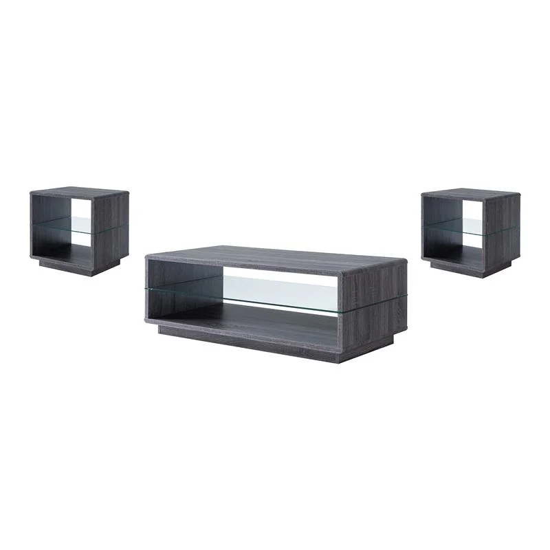 Furniture of America Celma Wood 3-Piece Coffee Table Set in Distressed Gray