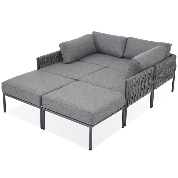 6 Pieces Aluminum Patio Sectional Sofa with Removable Thick Cushions