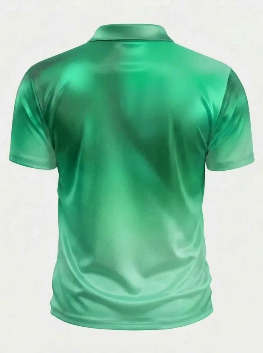 Moisture Wicking Golf Polo 3D Green Ombre Gradient Button Short Sleeve Golf Polo Shirt
