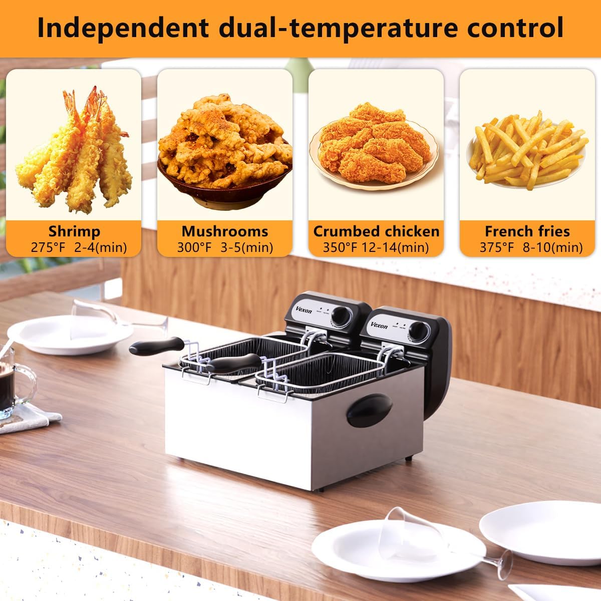 2026 3000W Commercial Electric Deep Fryer With Baskets & Lids,2x3L Stainless Steel Double Deep Fryer,Small Deep Fryer With Basket,Temperature Control,Overheat Protection