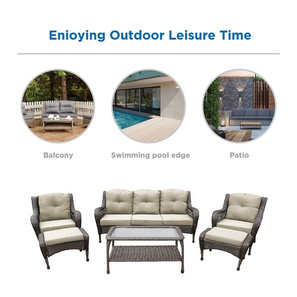 6piece Resin Wicker Patio Furniture Conversation Set with High Back