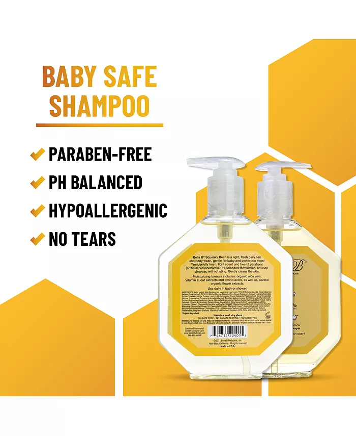 Bella B Naturals Bundle: Squeaky Bee Baby Wash and Shampoo 8 oz and Bubble Bath 8 oz