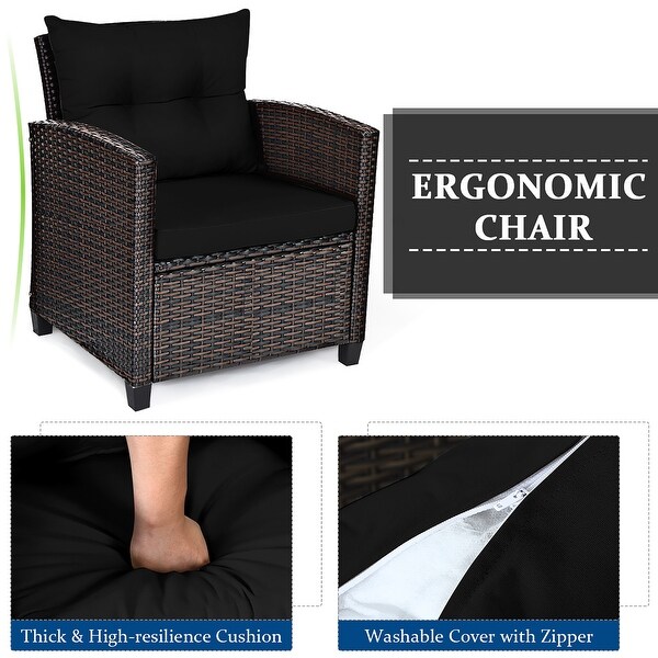 Costway 3PCS Patio Rattan Furniture Set Cushioned Conversation Set