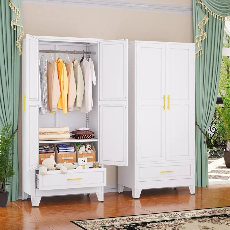Steel Frame Armoire – 71-Inch Industrial-Style Metal Wardrobe Closet