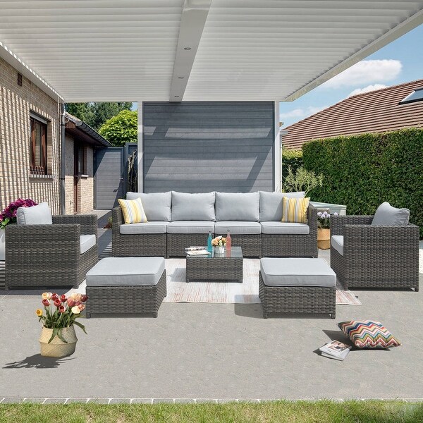 OVIOS Patio Furniture Deep Seat Wicker 9piece Set