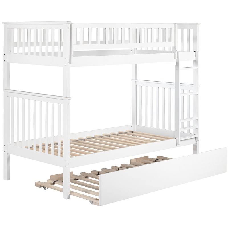 Atlantic Furniture Woodland Bunk Bed with Urban Trundle, White, Twin Over Twin