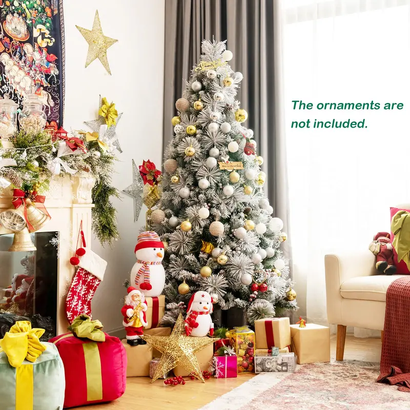 Snow-Flocked Artificial Pine Tree with Pinecones and Red Berries – Hinged Design