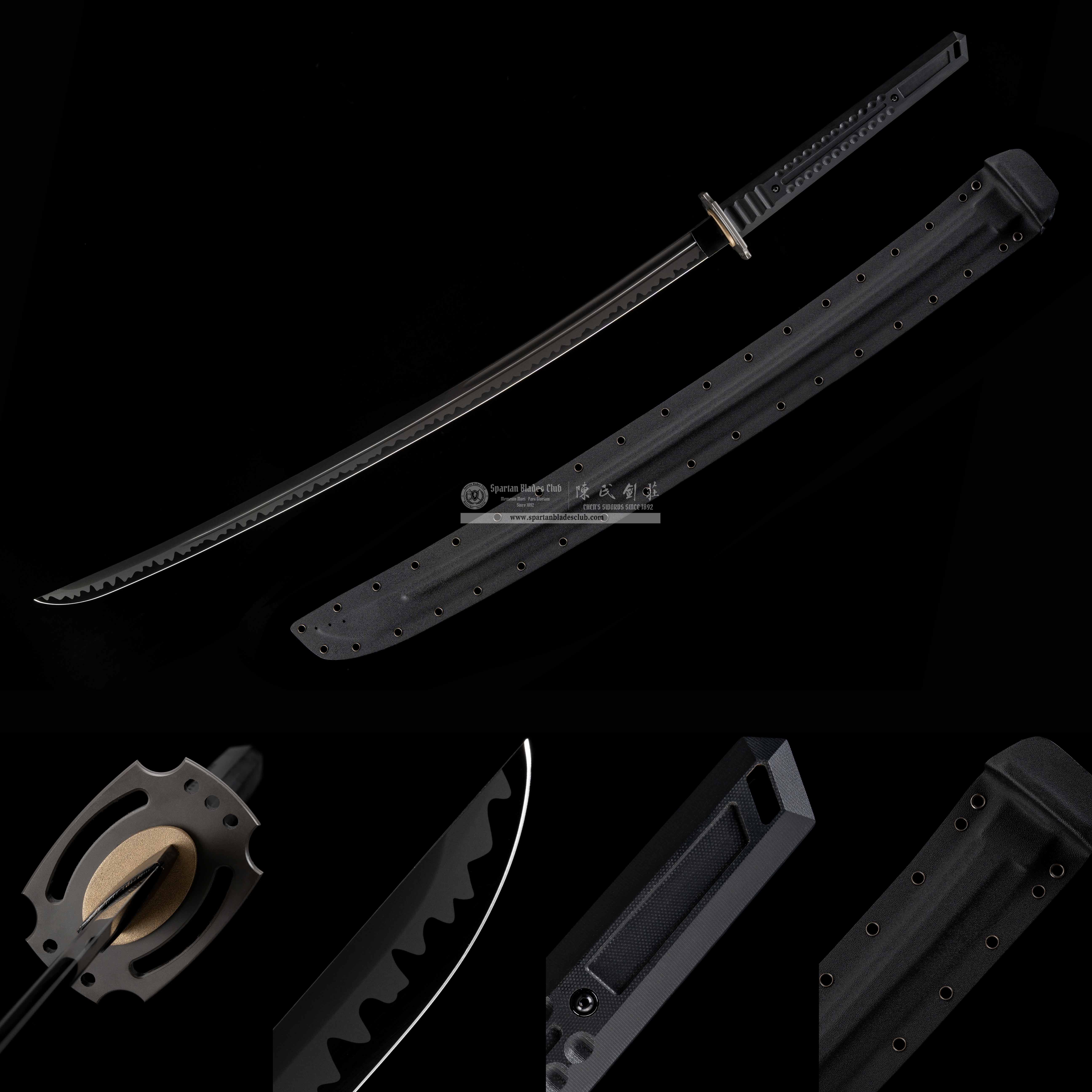 HR05 | Tactical Sword | Obsidian Samurai | 60Si2CrVA Spring Steel | Nanocrystalline TiC Hard Ceramic Coating | Unokubi-Zukuri | Black | Full Tang | Battle-ready | Spartan Blades Club (陳氏劍莊 CHEN'S SWORDS 1892) - Spartan Blades Club - 陳氏劍莊1892