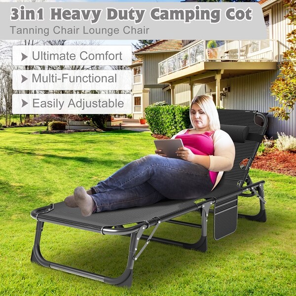 DoCred Folding Camping Cot,Chaise Lounge Chair with Mattress