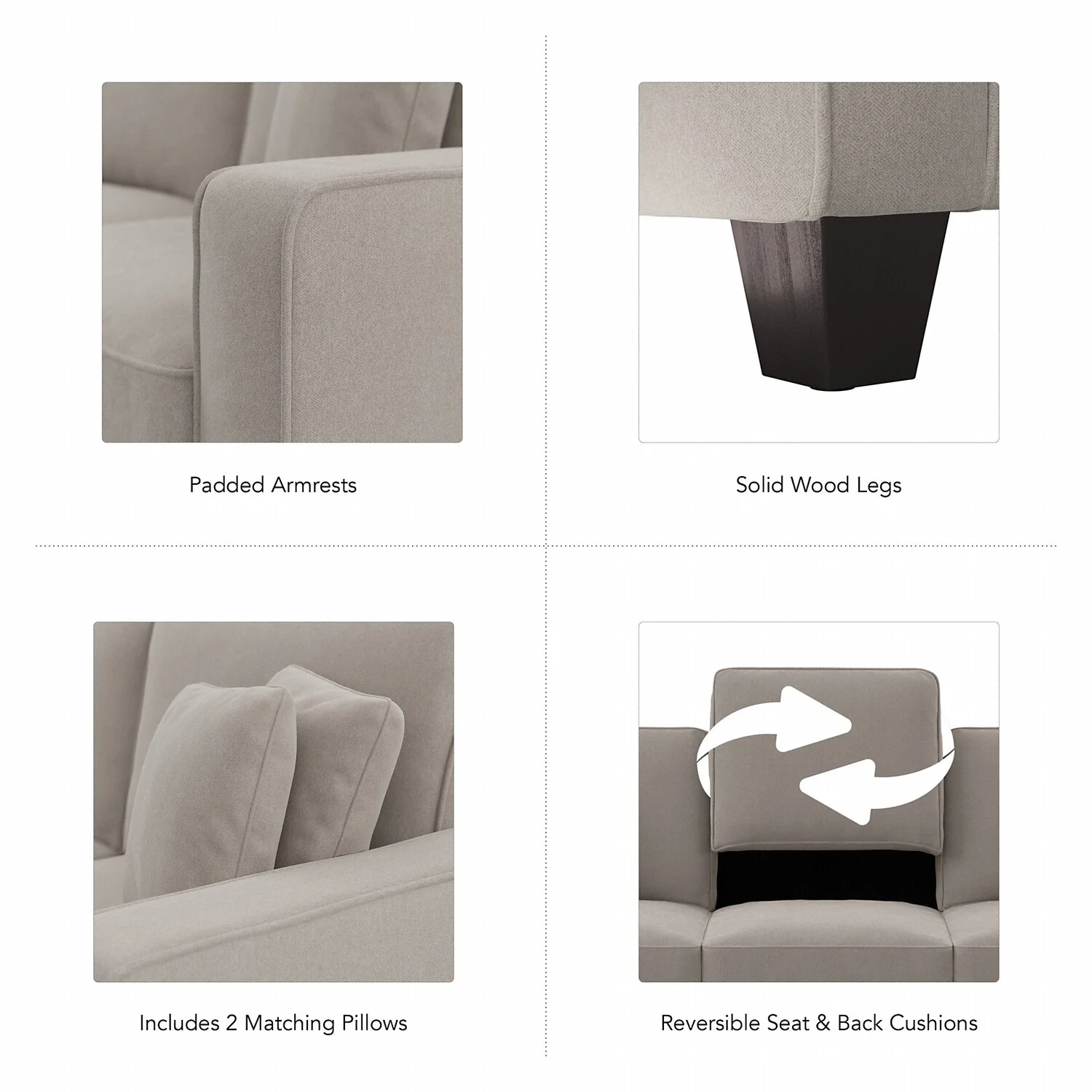 Stockton 73W Sofa in Beige Herringbone Fabric