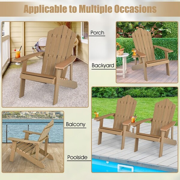 Costway Patio HIPS Adirondack Chair with Cup Holder Weather Resistant