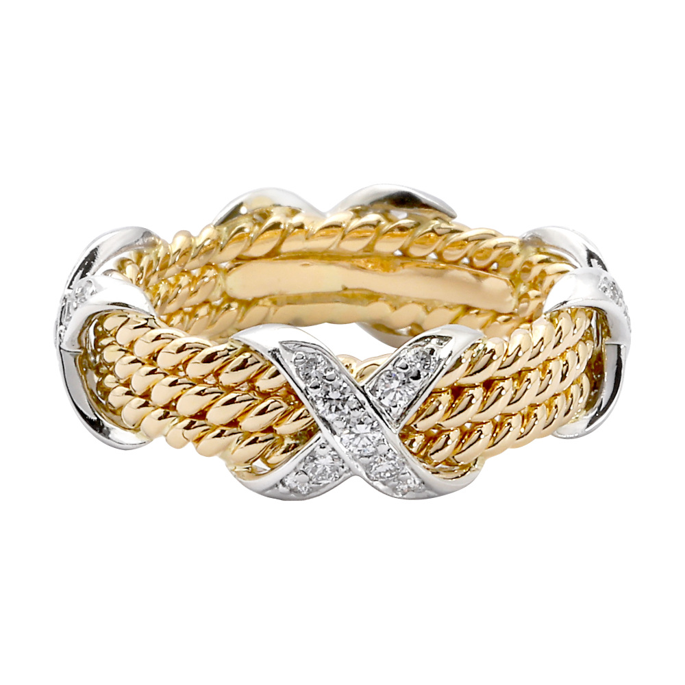 Tiffany & Co. Schlumberger 3 Low Rope Ring Platinum & 18K Yellow Gold Diamond 60110092