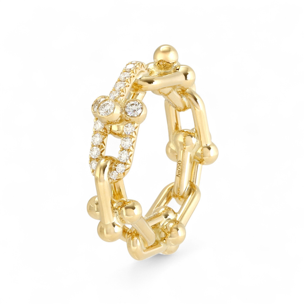 Tiffany & Co. Hardware Link Ring 18K Yellow Gold Diamond