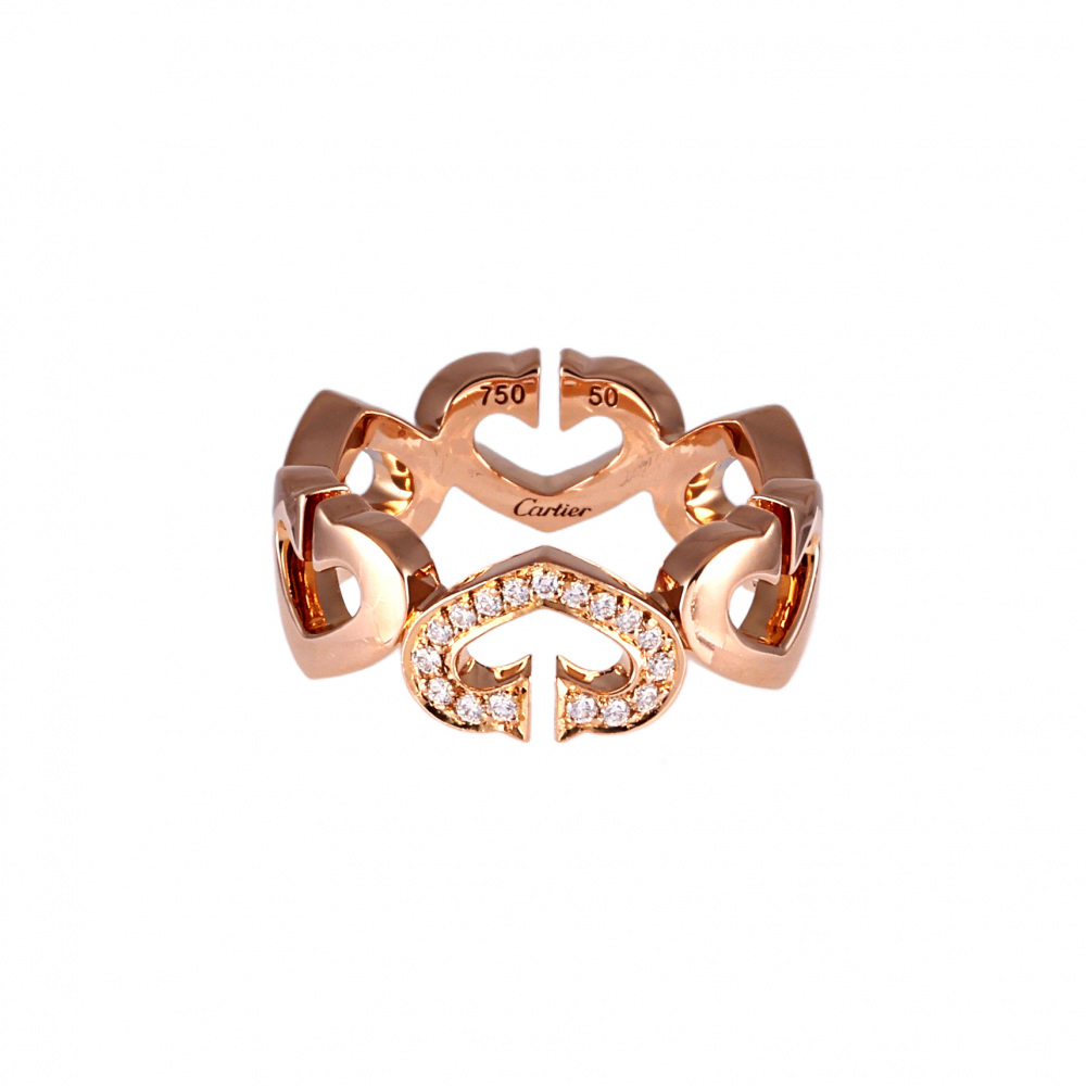 Cartier C Heart Ring 18K Rose Gold Diamond