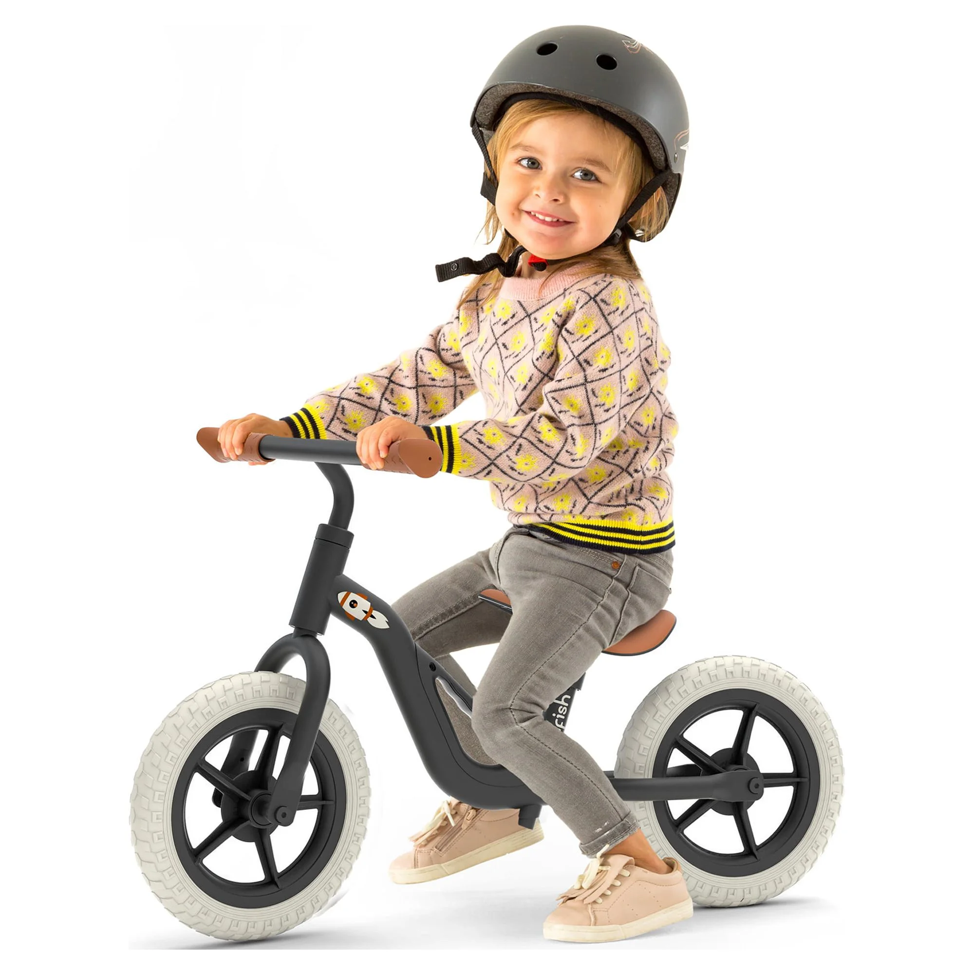 Chillafish Charlie lightweight toddler balance bike with carry handle, adjustable seat and handlebar, puncture-proof 10-inch wheels, for kids 18-48 months, Black