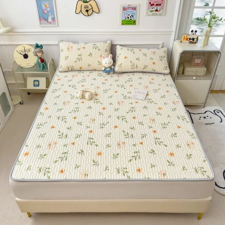3IN1 Cooling Mat Summer Bedding Set Fitted Bedsheet Set With Pillowcase Latex Cooling Mat