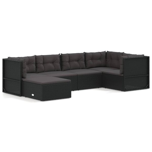 vidaXL 4 Piece Patio Lounge Set with Cushions Black Poly Rattan
