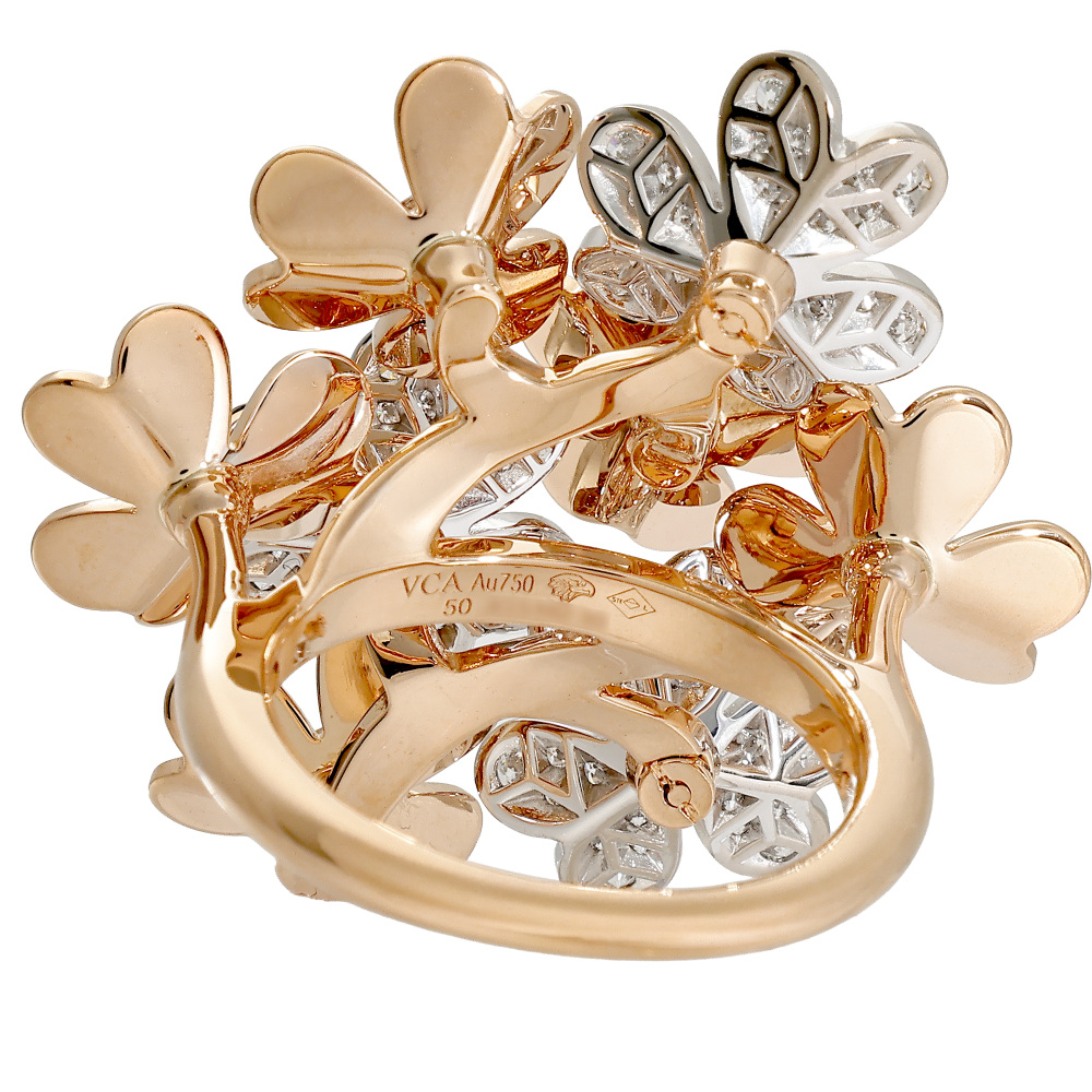 Van Cleef & Arpels Frivole 8 Flower Ring 18K White Gold & 18K Rose Gold Diamond VCARPFIQ00