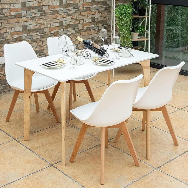 Set of 4 Mid-Century Modern Dining Chairs – Armless Design with Padded Seats & Natural Wood Legs