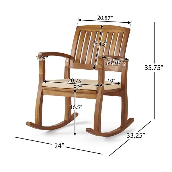 Selma Teak Finish Acacia Rocking Chair with Cushion by Christopher Knight Home
