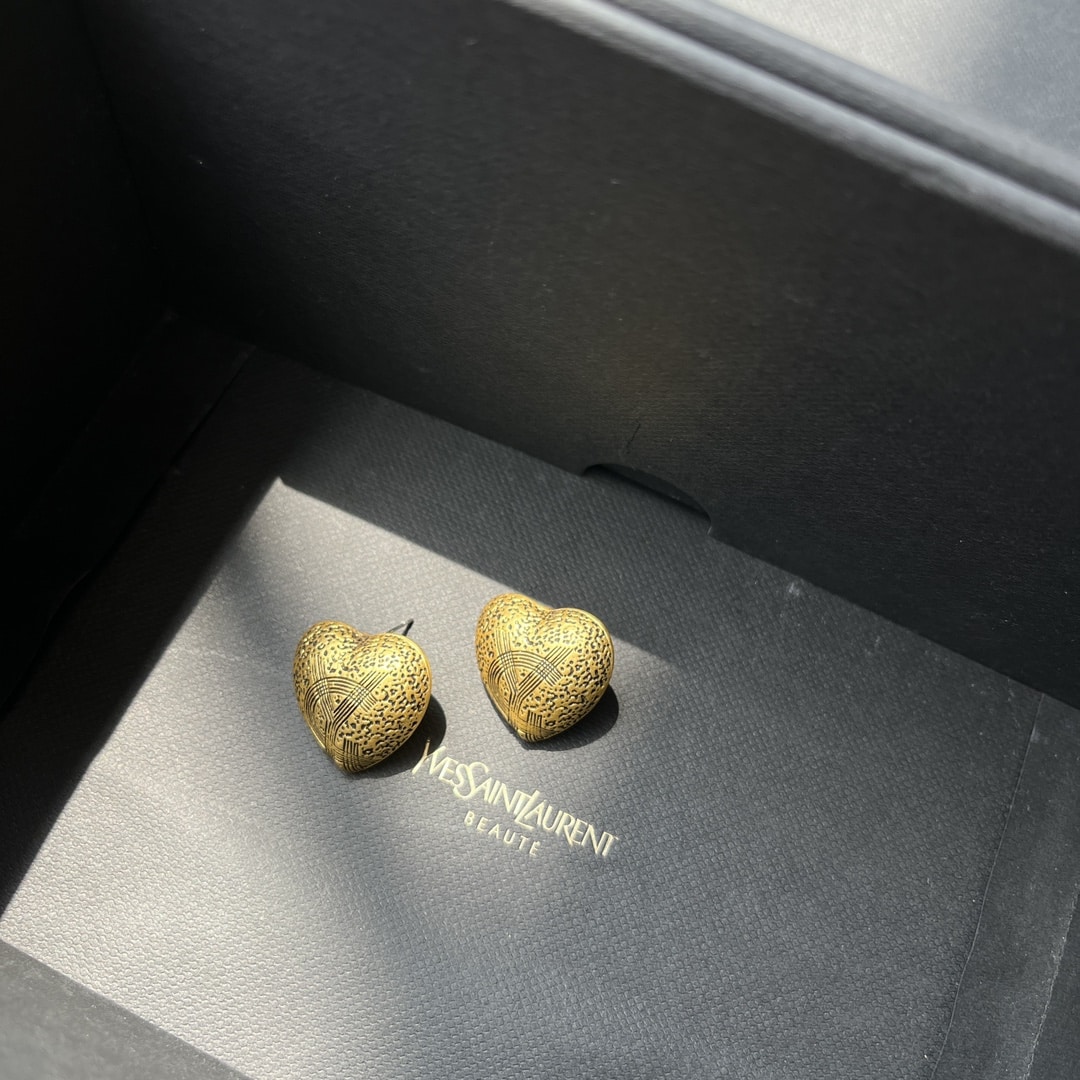 Saint Laurent Ysl Heart Earrings Gold