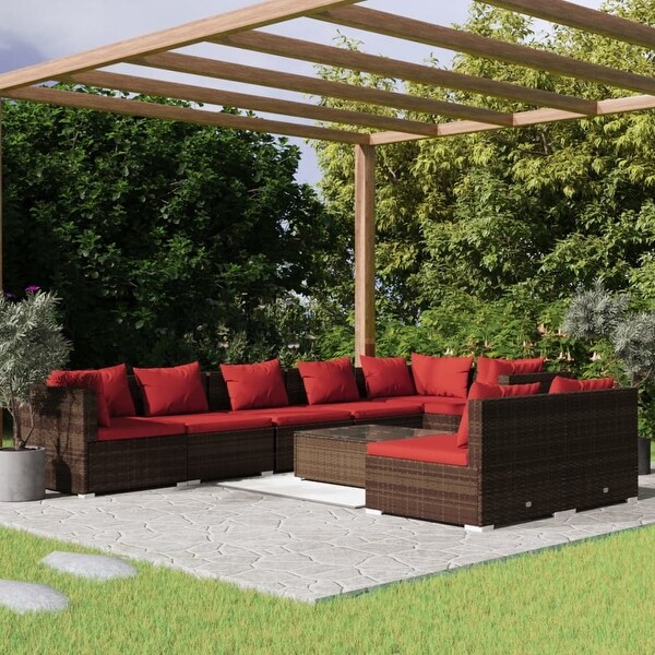 vidaXL Patio Lounge Set Outdoor Sectional Sofa Set Table Garden Poly Rattan