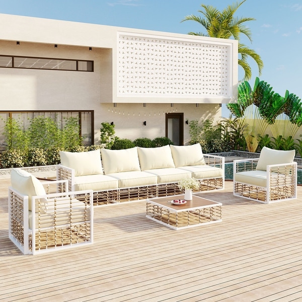 7Pcs Oversize Outdoor Metal Patio Conversation Set with Coffee Table
