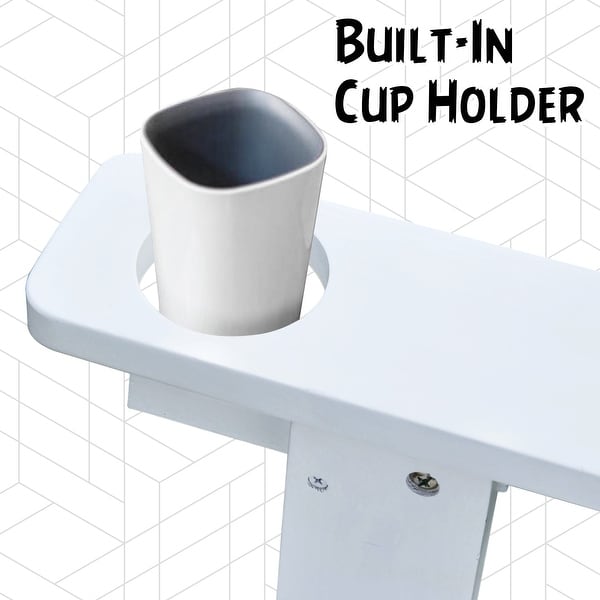 Outsunny Ergonomic White Wood Adirondack Lounge Chair with Cup Holder