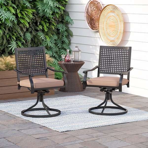 7Piece Patio Dining Set ,Large Round Dining Table with Umbrella Hole and Metal Swivel Dining Chairs
