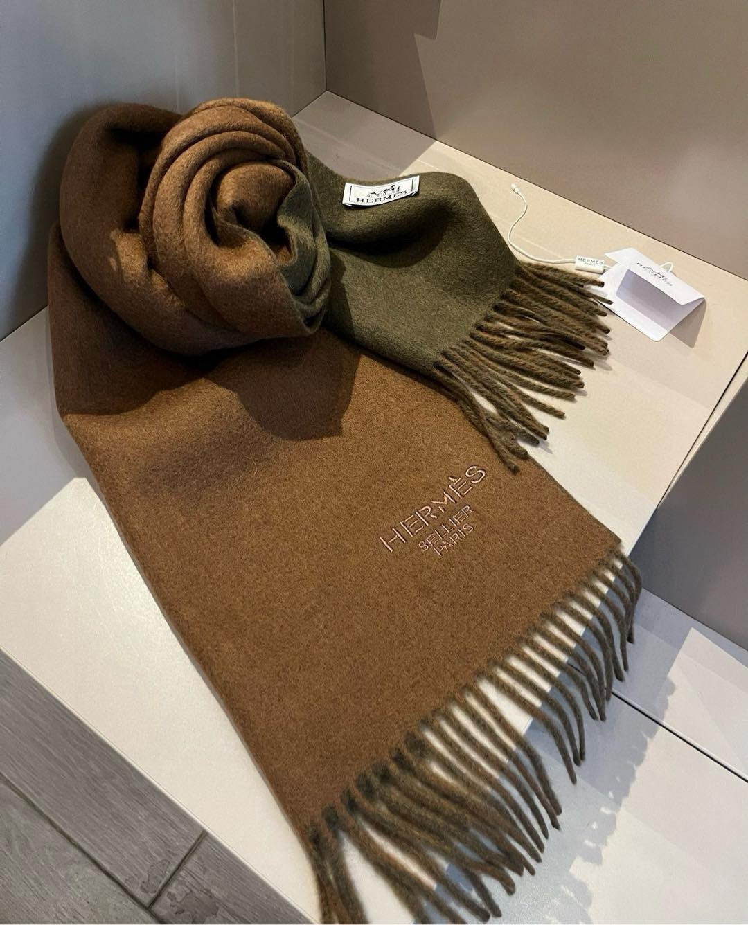 Hermes Cashmere Scarf Colorblock Brown For Women 180cm
