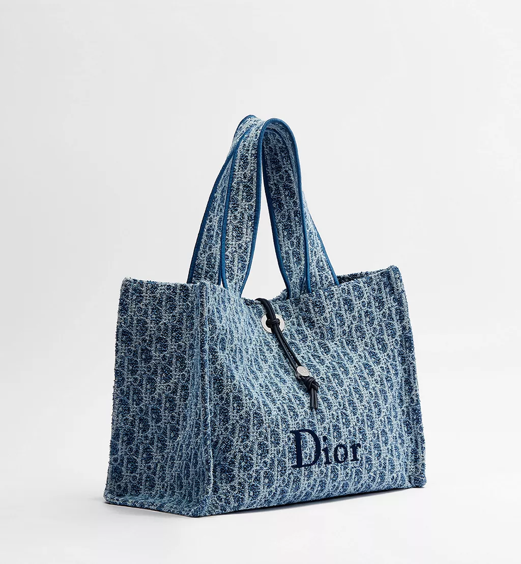 Dioriviera Medium Spongy Book Tote Blue Spongy Dior Oblique Fabric