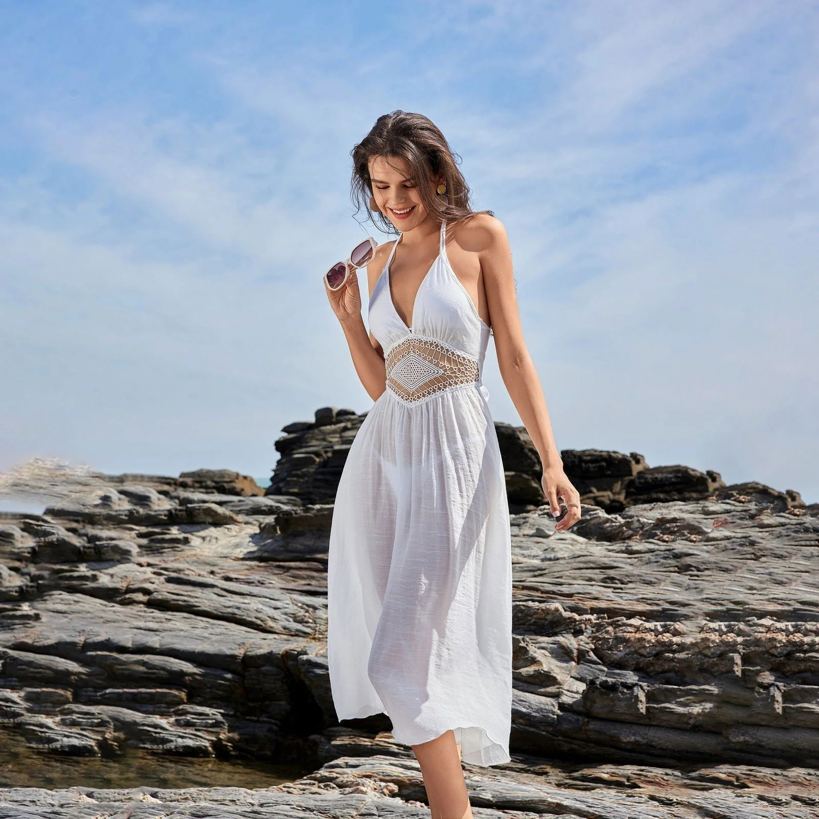 Backless Crochet Midi DressClistos