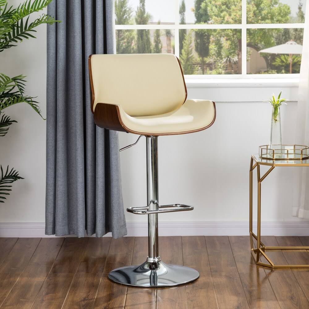 Glitzhome Mid-Century Modern Adjustable Height Swivel Bar Stool - Beige