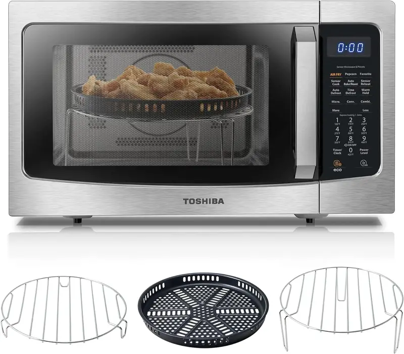 Toshiba ML-EC42P(SS) 4-in-1 Countertop Microwave Oven: Convection, Air Fryer, Smart Sensor, and Mute Function – 1.5 Cu Ft, 1000W
