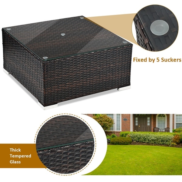 Gymax 5PCS Cushioned Rattan Patio Conversation Set w/ Ottoman Off