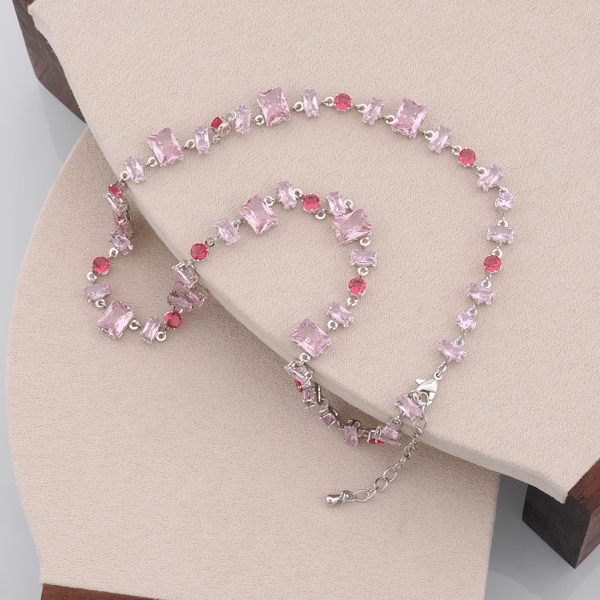18K Gold Filled Pink Zircon Necklace,Gemstone Necklace,Rectangle Necklace,Adjustable Gold Chain Necklace,Elegant Jewelry Gift For Her