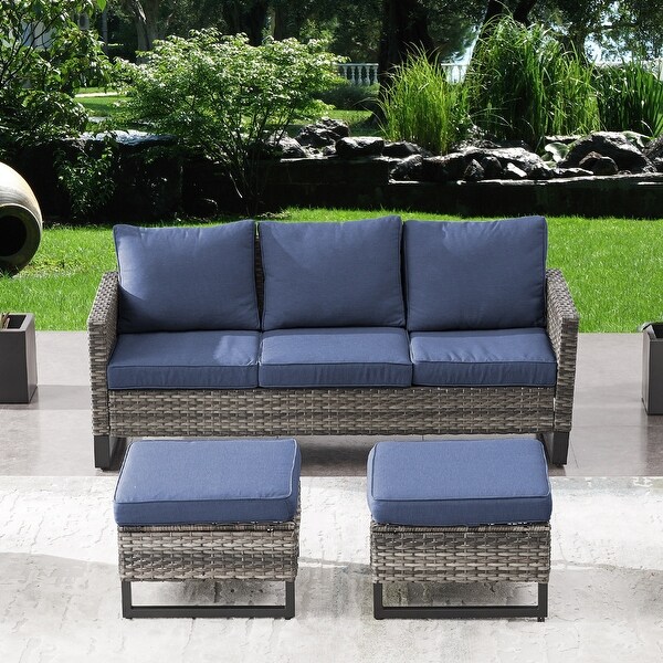 Pocassy Outdoor 3Seat Sofa Ottomans Set of 3