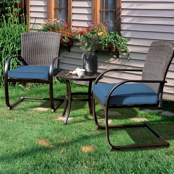 3 Piece CSpring Bistro Set,Outdoor Patio Rocking Wicker Chairs with Cushions and Small Coffee Table,for Porch,Garden