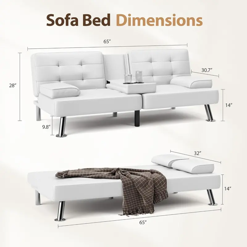 Shahoo Folding Futon Sofa Bed – Modern Faux Leather Convertible Living Room Couch