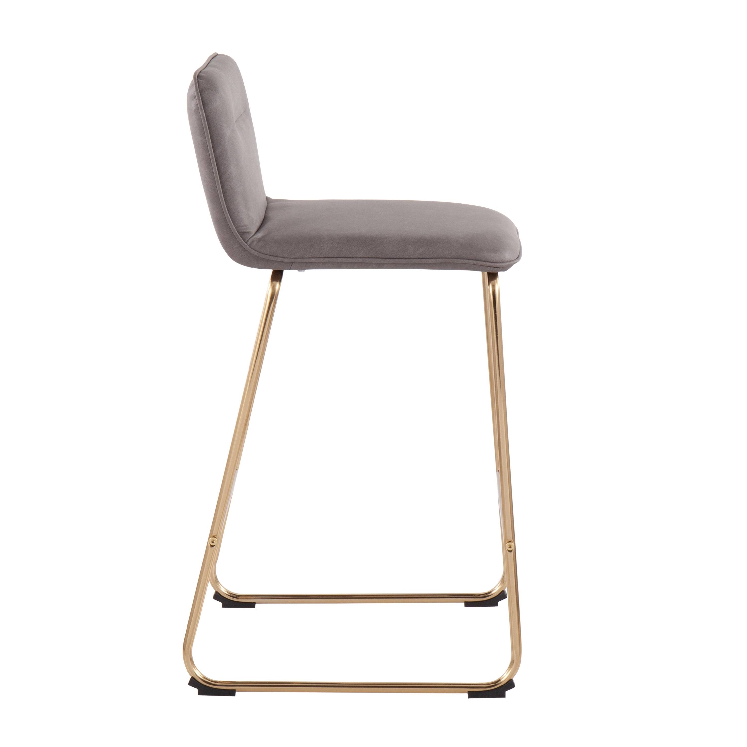 LumiSource Casper Fixed-Height Counter Stool - Set of 2, Gold Metal, Cream Velvet