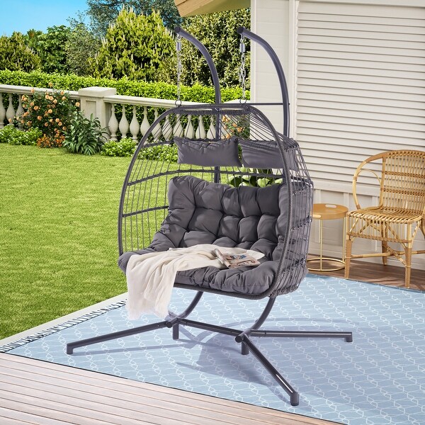 2 Person Rattan Outdoor Patio Wicker Hanging Chair Egg Chair Swing Chair with Cushion