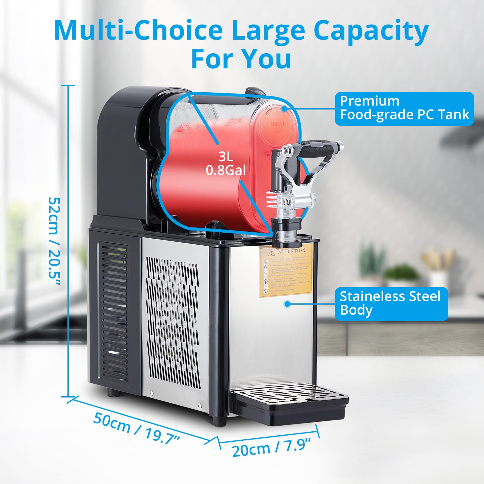 2026 Commercial Slushie Machine 3L Stainless Steel Self-Cleaning Slushy Maker for Frozen Drinks,Snow Melting Ideal for Home, Shop,Restaurant