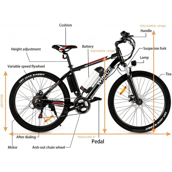 350/500W Electric Mountain Bike 26″ E-Bike 36/48V 8/12.5Ah Removable Battery E-Bike 32MPH 21 Speed Gears Adult E-Bike Commuter Bike