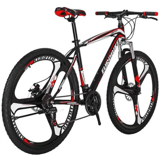 Mountain Bikes X1 21 Speed Dual Disc Brake 27.5 Inches 3 Spoke Wheels Bicycle BlackRed