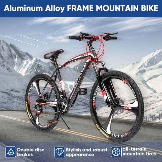 Mountain Bike 21 Speed with High Carbon Steel Frame, 26 inch Wheels, Double Disc Brake, Front Suspension Anti-Slip Bikes