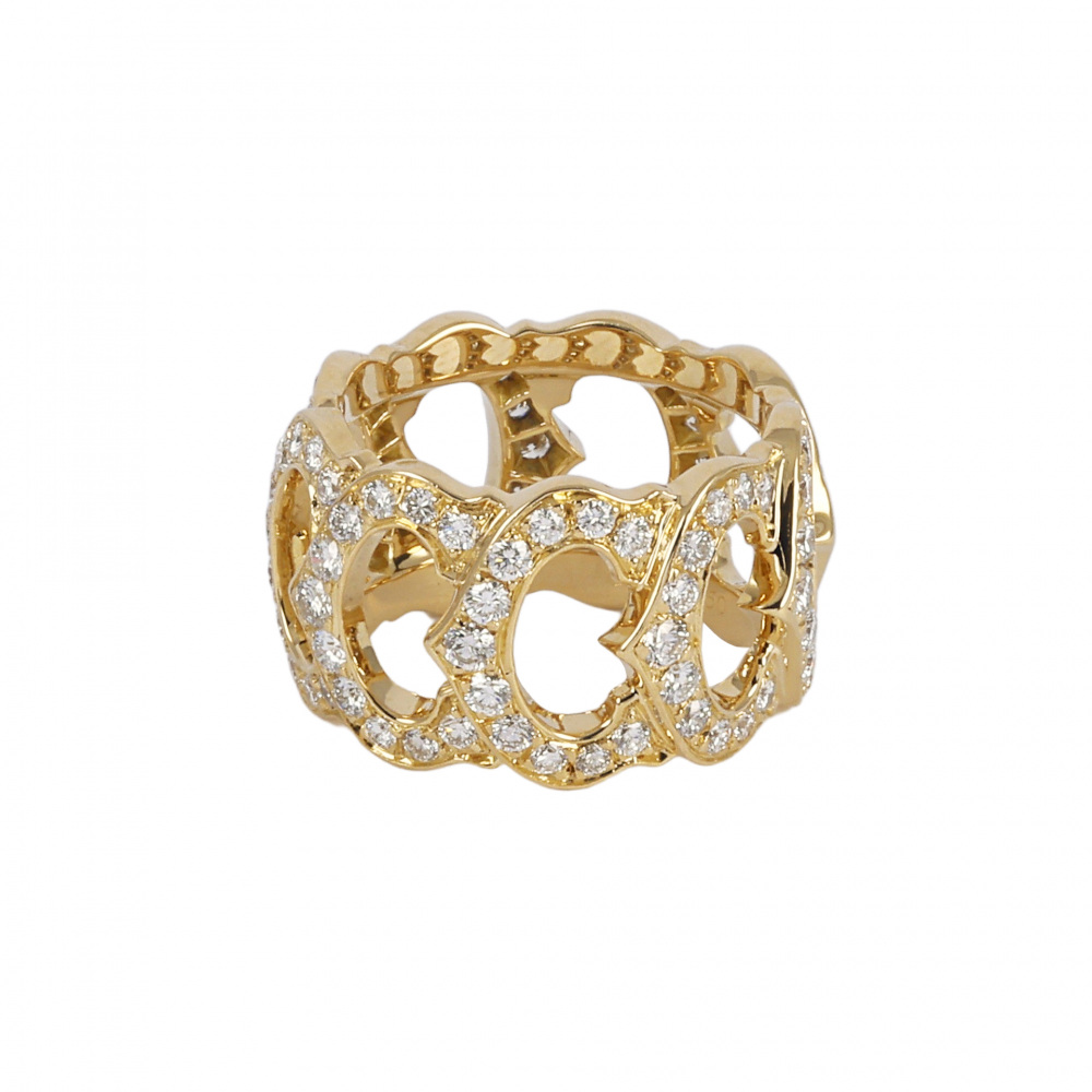 Cartier C Do Full Diamond Ring 18K Yellow Gold